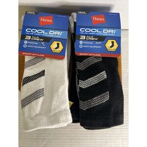 TWO‎ (2) of Hanes Men's 3-Pack Cool Dri Crew Socks  shoe size 6-12 NEW with TAGS